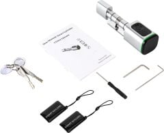 Parmak İzli Anahtarlı Kartlı ve Uzaktan Kontrollü Pvc Ahşap Aliminyüm Uyumlu Akıllı Kapı Kilidi Gümüş