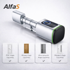 Parmak İzli Anahtarlı Kartlı ve Uzaktan Kontrollü Pvc Ahşap Aliminyüm Uyumlu Akıllı Kapı Kilidi Gümüş