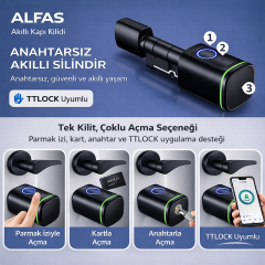 Parmak İzli Anahtarlı Kartlı ve Uzaktan Kontrollü Pvc Ahşap Aliminyüm Uyumlu Akıllı Kapı Kilidi Siyah