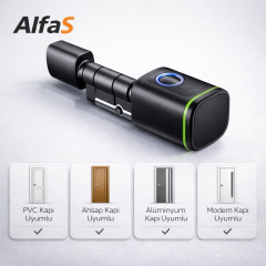 Parmak İzli Anahtarlı Kartlı ve Uzaktan Kontrollü Pvc Ahşap Aliminyüm Uyumlu Akıllı Kapı Kilidi Siyah