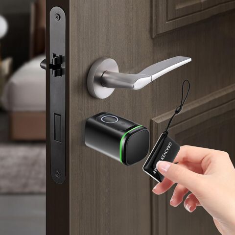 TTlock Parmak İzli Anahtarlı Kartlı ve Uzaktan Kontrollü Ev Ofis Ahşap Aliminyüm Uyumlu Akıllı Kapı Kilidi Siyah