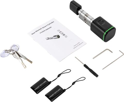 TTlock Parmak İzli Anahtarlı Kartlı ve Uzaktan Kontrollü Ev Ofis Ahşap Aliminyüm Uyumlu Akıllı Kapı Kilidi Siyah