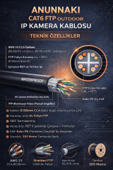 AN305 Cat6 FTP Outdoor Dış Mekan IP Kamera Kablosu 305 Metre PE Ceket Folyolu PoE İnternet Kablosu
