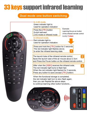 G30 Akıllı Uzaktan Kumanda 33 Tuş IR Gyro Sensing Netflix
