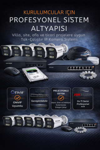 4’lü 5MP IP Kamera Seti | PoE | Hikvision NVR | İç/Dış Mekan | Gece Görüş | Ses Kayıt | Mobil İzleme | 500GB HDD