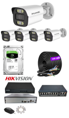 5'li 5MP IP Kamera Seti | PoE | Hikvision NVR | İç/Dış Mekan | Gece Görüş | Ses Kayıt | Mobil İzleme 500GB HDD Full Set
