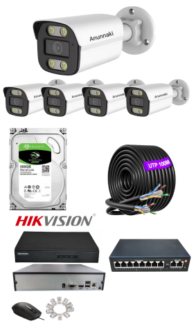 5'li 5MP IP Kamera Seti | PoE | Hikvision NVR | İç/Dış Mekan | Gece Görüş | Ses Kayıt | Mobil İzleme 500GB HDD Full Set