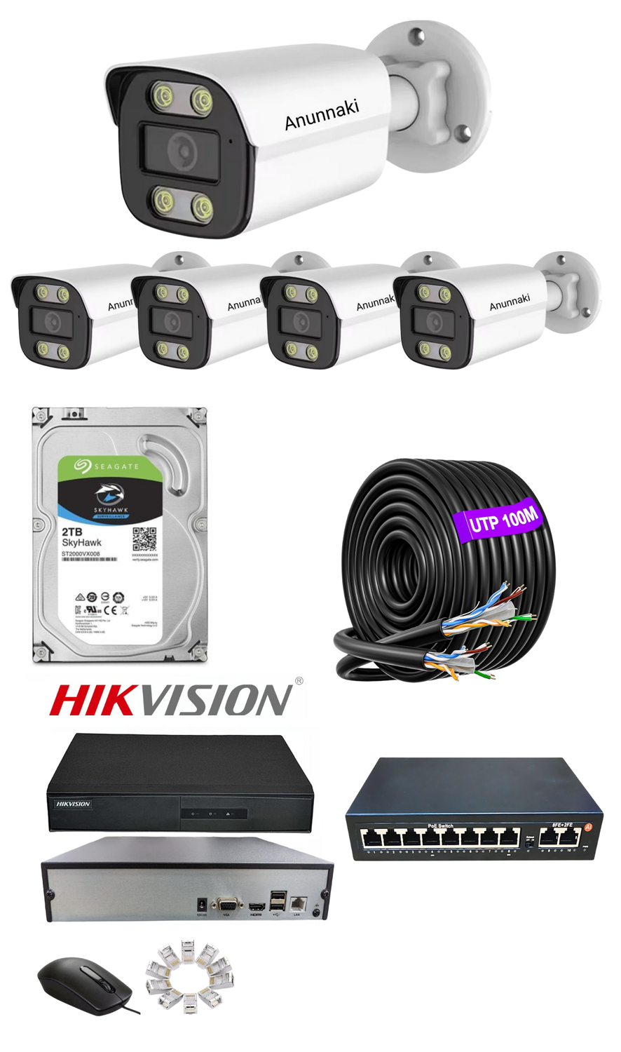 5'li 5MP (4K) IP Kamera Seti | PoE | Hikvision NVR | İç/Dış Mekan | Gece Görüş | Ses Kayıt | Mobil İzleme 2TB HDD Full Set