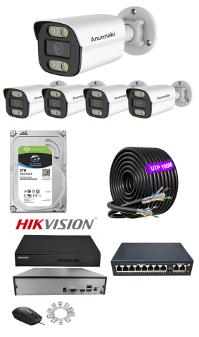 5'li 5MP (4K) IP Kamera Seti | PoE | Hikvision NVR | İç/Dış Mekan | Gece Görüş | Ses Kayıt | Mobil İzleme 2TB HDD Full Set