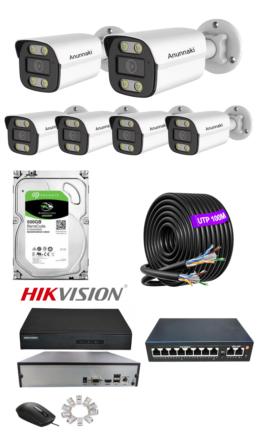 6'lı 5MP (4K) IP Kamera Seti | PoE | Hikvision NVR | İç/Dış Mekan | Gece Görüş | Ses Kayıt | Mobil İzleme 500GB HDD Full Set