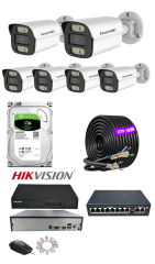 6'lı 5MP (4K) IP Kamera Seti | PoE | Hikvision NVR | İç/Dış Mekan | Gece Görüş | Ses Kayıt | Mobil İzleme 500GB HDD Full Set