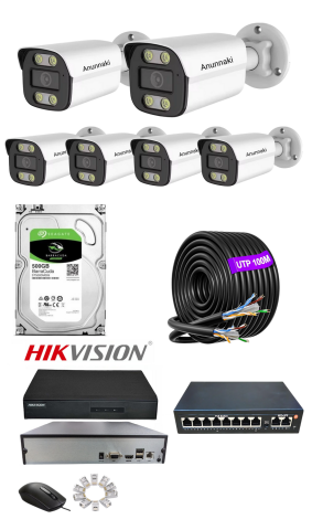 6'lı 5MP (4K) IP Kamera Seti | PoE | Hikvision NVR | İç/Dış Mekan | Gece Görüş | Ses Kayıt | Mobil İzleme 500GB HDD Full Set