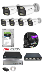6'lı 5MP (4K) IP Kamera Seti | PoE | Hikvision NVR | İç/Dış Mekan | Gece Görüş | Ses Kayıt | Mobil İzleme 2TB HDD Full Set