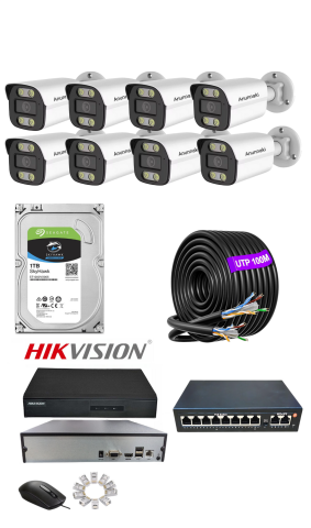 8'li 5MP IP Kamera Seti | PoE | Hikvision NVR | İç/Dış Mekan | Gece Görüş | Ses Kayıt | Mobil İzleme 1TB HDD Full Set