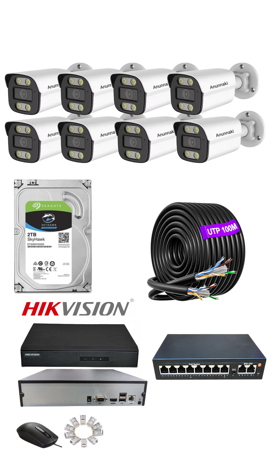 8'li 5MP (4K) IP Kamera Seti | PoE | Hikvision NVR | İç/Dış Mekan | Gece Görüş | Ses Kayıt | Mobil İzleme 2TB HDD Full Set