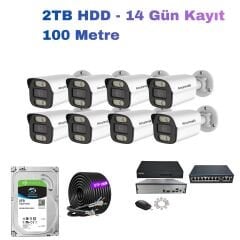 8'li 5MP PoE IP Kamera Seti | Hikvision NVR | Ses Kayıtlı | 2TB HDD | Metal Kasa 3.6mm İç/Dış Ortam | Gece Görüş | Mobil İzleme | 100M Kablo