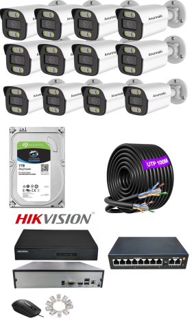 12'li 5MP 1TB  IP Kamera Seti | PoE | Hikvision NVR | İç/Dış Mekan | Gece Görüş | Ses Kayıt | Mobil İzleme HDD Full Set