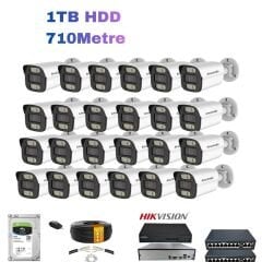 24'lü 5MP PoE IP Kamera Seti | Hikvision NVR | Ses Kayıtlı | 1TB HDD | Metal Kasa İç/Dış Ortam 710 Metre Kablo