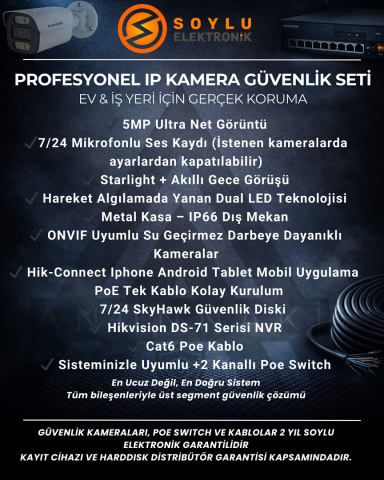 24'lü 5MP (4K) IP Kamera Seti | PoE | Hikvision NVR | İç/Dış Mekan | Gece Görüş | Ses Kayıt | Mobil İzleme 2TB HDD Full Set