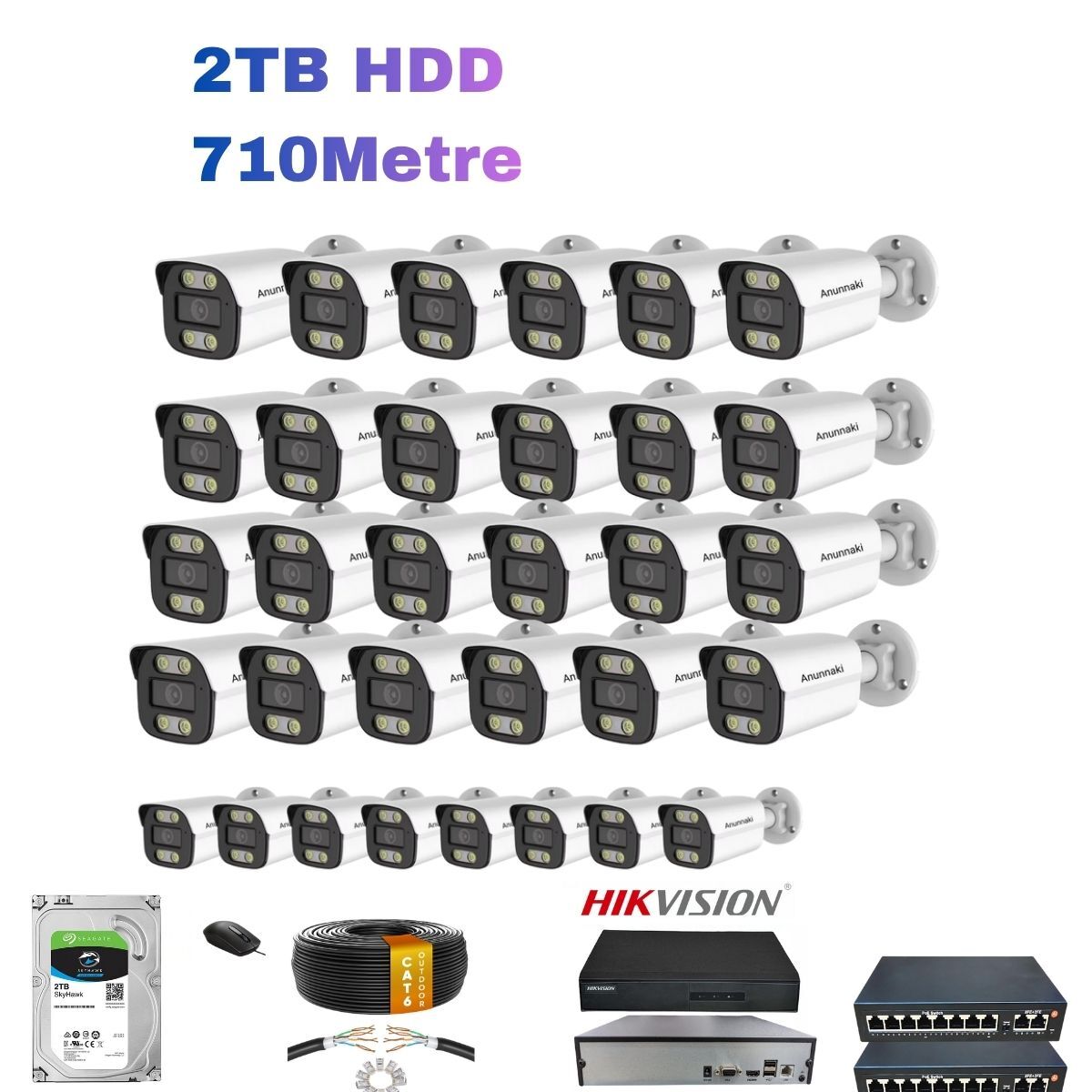24'lü 5MP (4K) IP Kamera Seti | PoE | Hikvision NVR | İç/Dış Mekan | Gece Görüş | Ses Kayıt | Mobil İzleme 2TB HDD Full Set