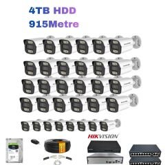 24'lü 5MP PoE IP Kamera Seti | Hikvision NVR | Ses Kayıtlı | 4TB HDD | Metal Kasa İç/Dış Ortam 915 Metre