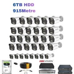 24'lü 5MP PoE IP Kamera Seti | Hikvision NVR | Ses Kayıtlı | 6TB HDD | Metal Kasa 3.6mm İç/Dış Ortam | Gece Görüş | Mobil İzleme 915 Metre Kablo