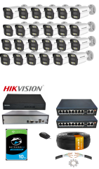 24'lü 5MP IP Kamera Seti Bakır CAT6 Kablo | PoE | Hikvision NVR | İç/Dış Mekan | Gece Görüş | Ses Kayıt | Mobil İzleme 10TB HDD Full Set