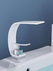 Şelale Lavabo Banyo Bataryası Pirinç Beyaz Musluk