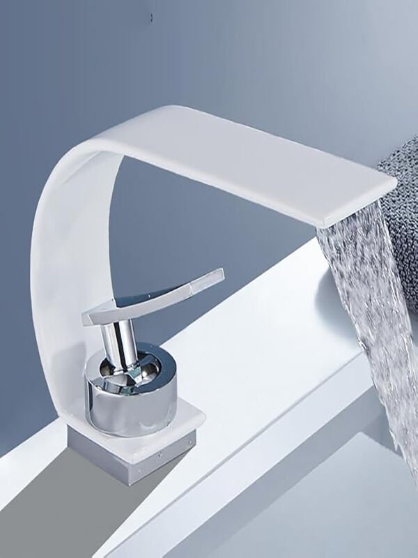Şelale Lavabo Banyo Bataryası Pirinç Beyaz Musluk