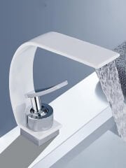 Şelale Lavabo Banyo Bataryası Pirinç Beyaz Musluk