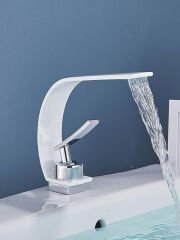 Şelale Lavabo Banyo Bataryası Pirinç Beyaz Musluk