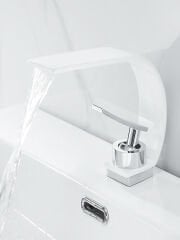 Şelale Lavabo Banyo Bataryası Pirinç Beyaz Musluk