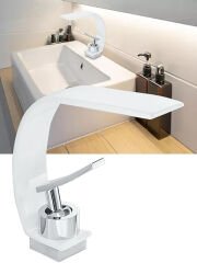 Şelale Lavabo Banyo Bataryası Pirinç Beyaz Musluk
