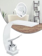 Şelale Lavabo Banyo Bataryası Pirinç Beyaz Musluk