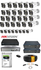32'li IP Kamera Seti PoE Hikvision NVR İç/Dış Mekan Gece Görüş Ses Kayıt Mobil İzleme 1TB HDD Full Set