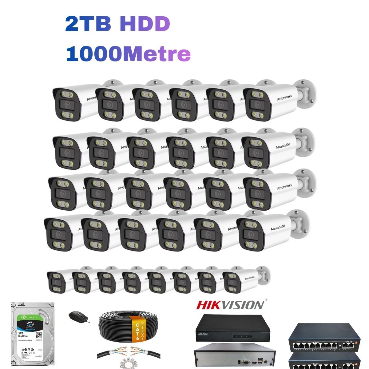 32'li 5MP IP Kamera Seti | PoE | Hikvision NVR | İç/Dış Mekan | Gece Görüş | Ses Kayıt | Mobil İzleme 2TB HDD Full Set