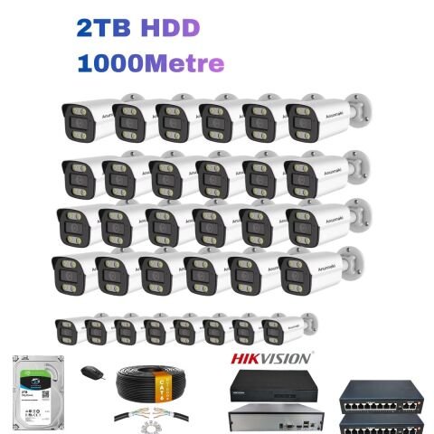 32'li 5MP IP Kamera Seti | PoE | Hikvision NVR | İç/Dış Mekan | Gece Görüş | Ses Kayıt | Mobil İzleme 2TB HDD Full Set