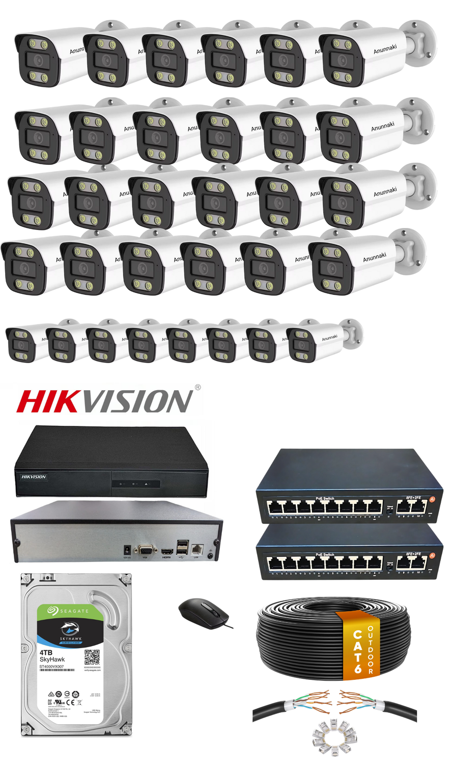 32'li 5MP IP Kamera Seti | PoE | Hikvision NVR | İç/Dış Mekan | Gece Görüş | Ses Kayıt | Mobil İzleme 4TB HDD Full Set