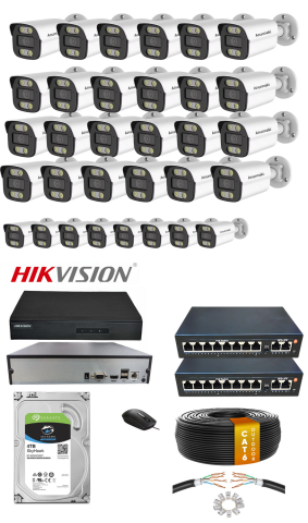 32'li 5MP IP Kamera Seti | PoE | Hikvision NVR | İç/Dış Mekan | Gece Görüş | Ses Kayıt | Mobil İzleme 4TB HDD Full Set