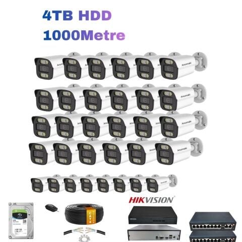 32'li 5MP IP Kamera Seti | PoE | Hikvision NVR | İç/Dış Mekan | Gece Görüş | Ses Kayıt | Mobil İzleme 4TB HDD Full Set