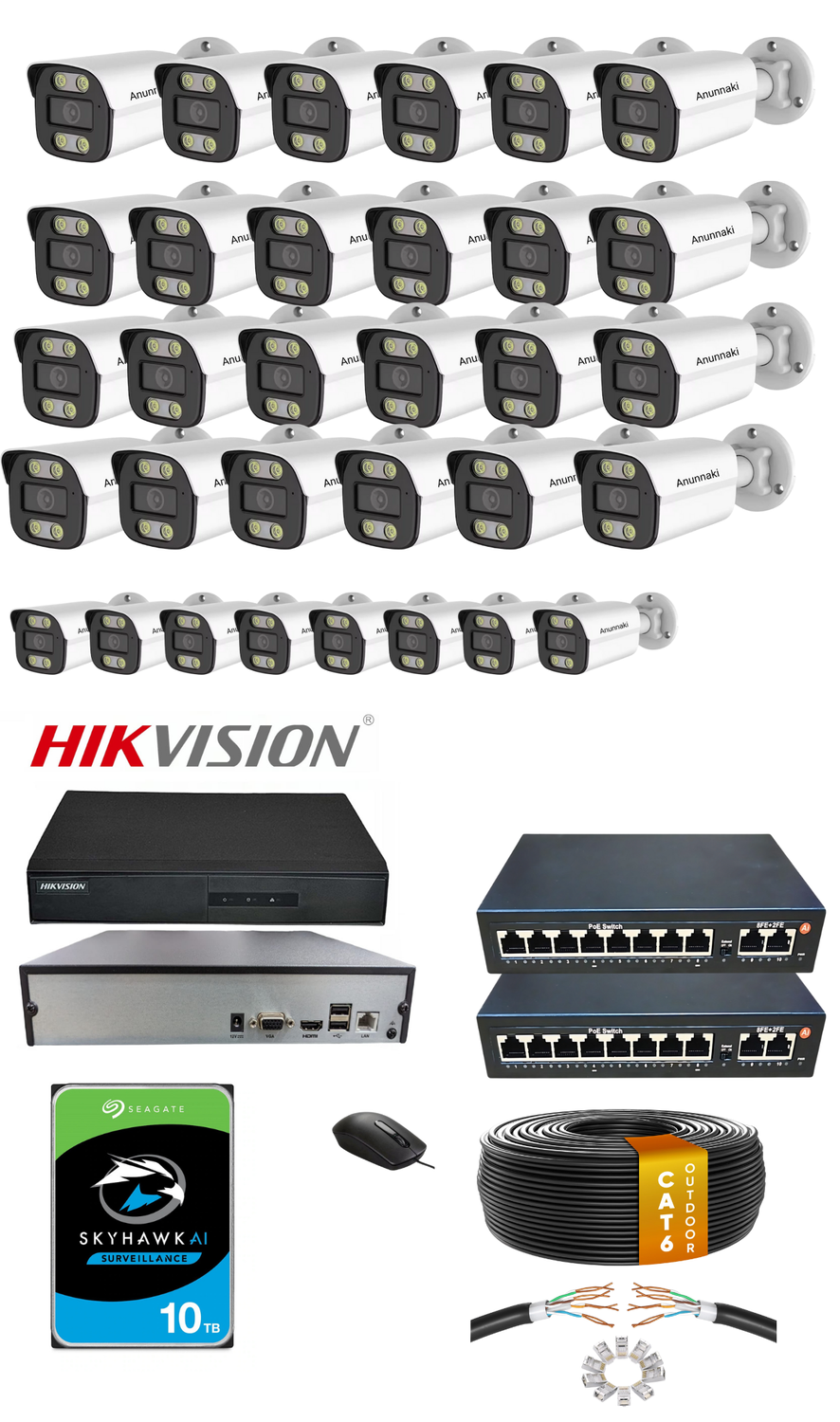 32’li 5MP IP Kamera Seti | PoE | Hikvision NVR | İç/Dış Mekan | 10TB HDD Bakır Kablo Full Sistem