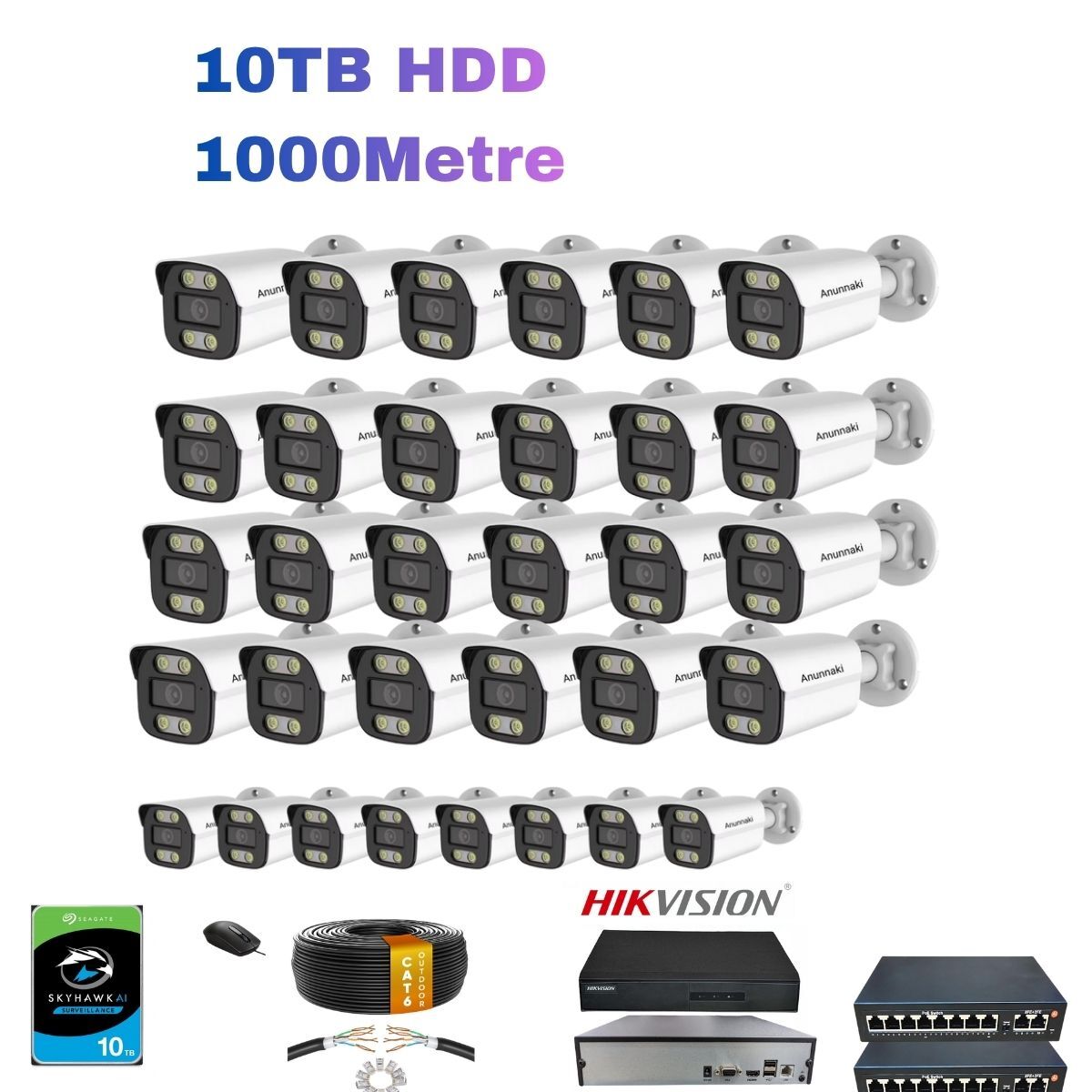 32’li 5MP IP Kamera Seti | PoE | Hikvision NVR | İç/Dış Mekan | 10TB HDD Bakır Kablo Full Sistem
