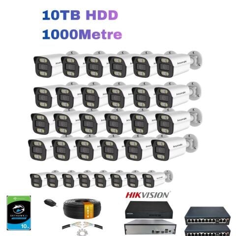 32’li 5MP IP Kamera Seti | PoE | Hikvision NVR | İç/Dış Mekan | 10TB HDD Bakır Kablo Full Sistem