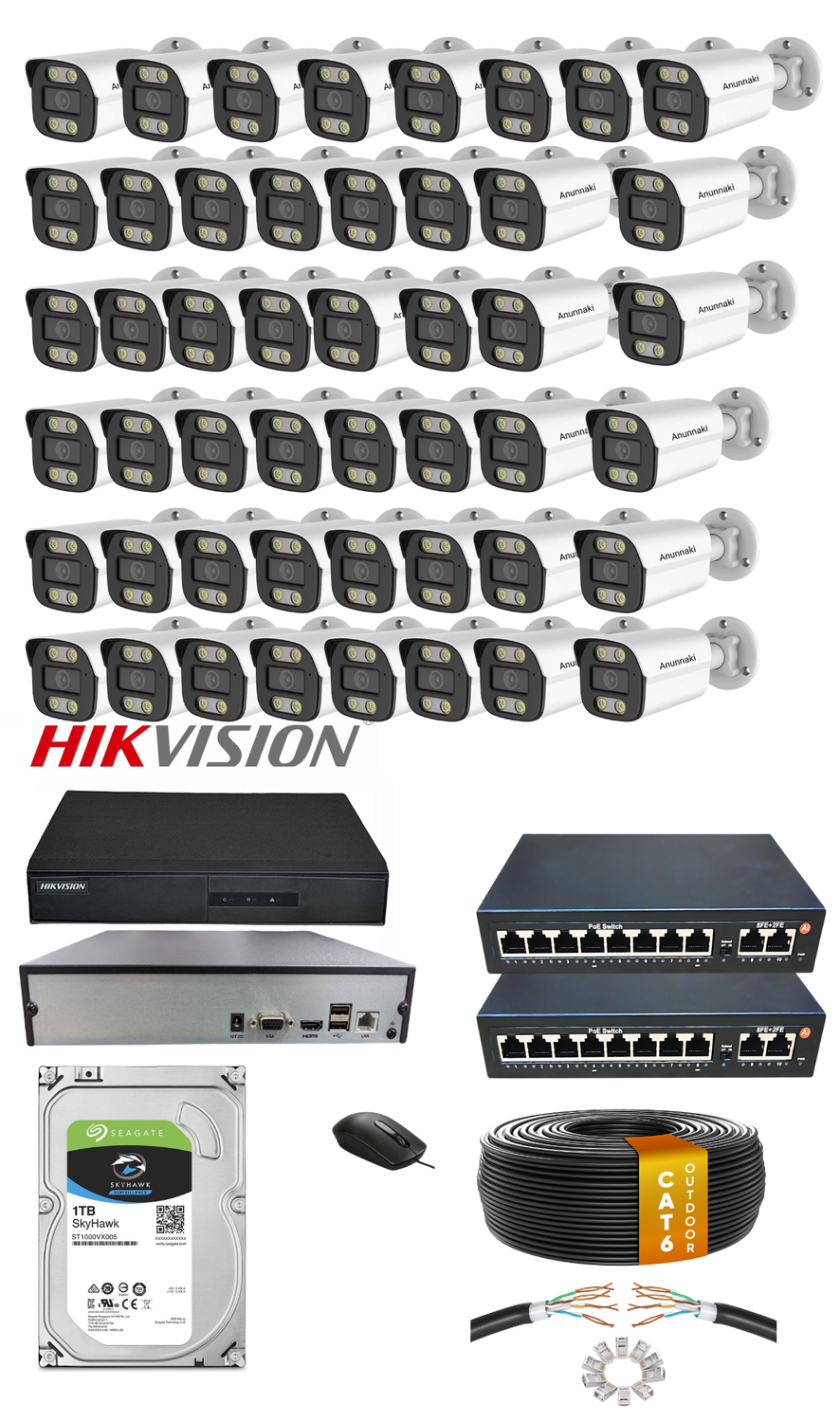 48'li 5MP IP Kamera Seti | PoE | Hikvision NVR | İç/Dış Mekan | Gece Görüş | Ses Kayıt | Mobil İzleme 1TB HDD Full Set