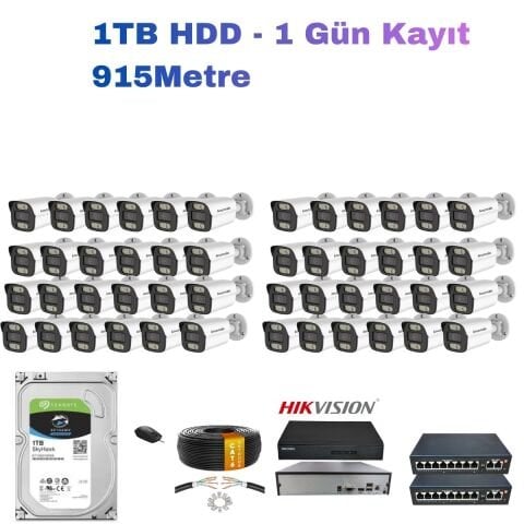 48'li 5MP IP Kamera Seti | PoE | Hikvision NVR | İç/Dış Mekan | Gece Görüş | Ses Kayıt | Mobil İzleme 1TB HDD Full Set