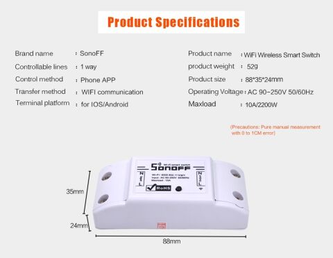 Sonoff Basic Kablosuz 220v 10A Akıllı IOS App Işık Zamanlayıcı
