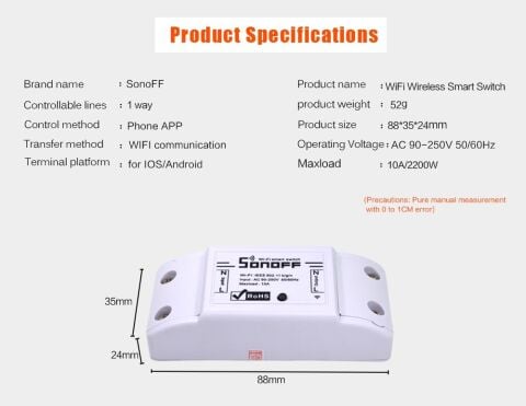 Sonoff Basic Kablosuz 220v 10A Akıllı IOS App Işık Zamanlayıcı