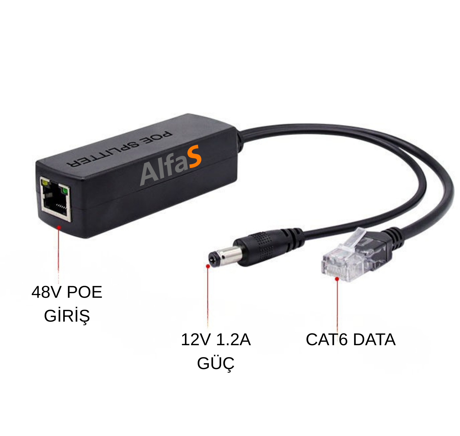 ALFAS AL5432 48V to 12V 1.2A Aktif PoE Splitter PoE Olmayan IP & Wi-Fi Kamera Adaptörsüz Güç Ayırıcı