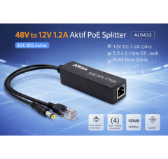 ALFAS AL5432 48V to 12V 1.2A Aktif PoE Splitter PoE Olmayan IP & Wi-Fi Kamera Adaptörsüz Güç Ayırıcı