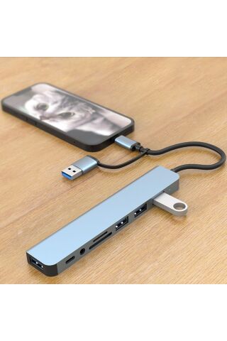 7 In 1 Usb ve Type-c To Usb A + Type-C Usb 3.0 Çevirici Adaptör Çok Portlu Çoklayıcı Usb Hub
